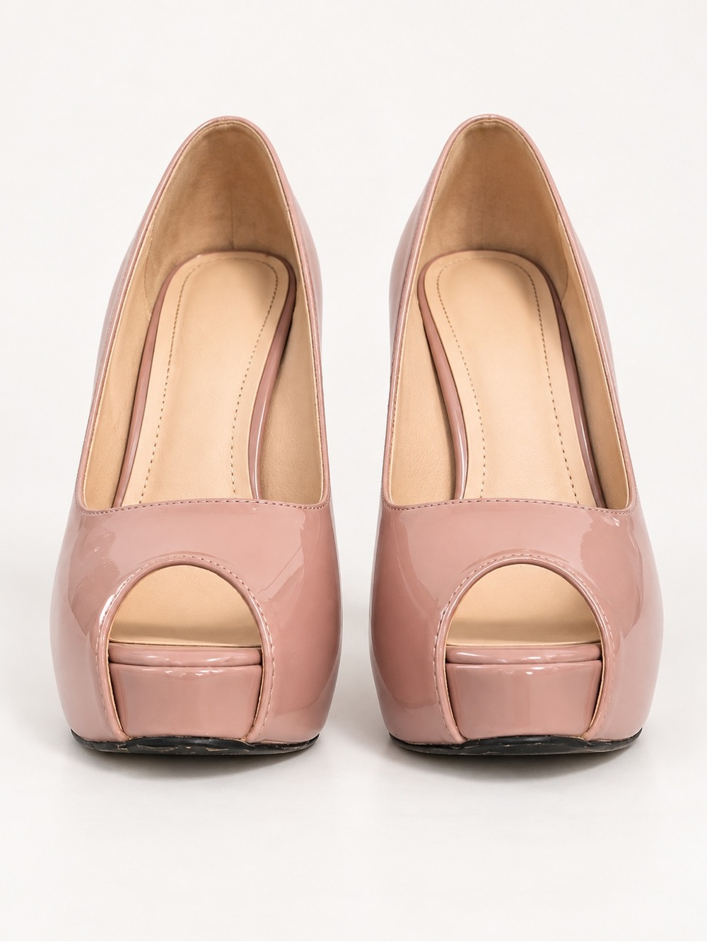 Blush Nude Patent Peep-Toe Platform Pumps Size 6.5